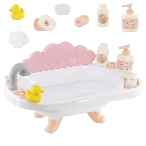 BiBi Doll Bathtub for Dolls Baby Doll Bath Set Soap with Holder Soap Dispenser Bath Sponge Duck & More Accessories Pretend Role Play Toy for Children 3 Years +