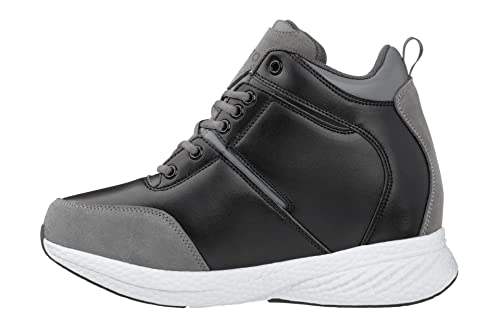 CALTO Men's Invisible Height Increasing Elevator Shoes - Black/Grey Lace-up High-Top Fashion Sneakers - 3.6 Inches Taller - S22817 - Size 6 D(M) US3