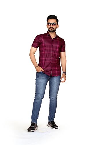 Image of FABRIPPLE Men's Printed Half Sleeve Shirt for Casual Wear | Stylish Geometric Pattern Slim Fit for Men | Summer Trendy Short Sleeve Shirt