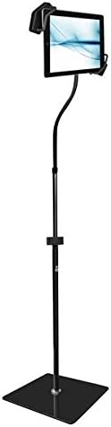 Anti-Theft Tablet Security Stand Kiosk - Flexible Adjustable Floor Standing Gooseneck Tablet Case Holder Display w/ Phone Holder, For 8-10 Inch iPad, Kindle, Android, Samsung Tablets - Pyle PMKSPAD35