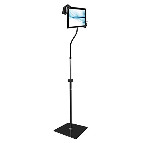 Anti-Theft Tablet Security Stand Kiosk - Flexible Adjustable Floor Standing Gooseneck Tablet Case Holder Display w/ Phone Holder, For 8-10 Inch iPad, Kindle, Android, Samsung Tablets - Pyle PMKSPAD35