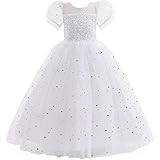 Glamulice Princess Sparkle Tulle Dress Flower Girls Party Dresses Bridesmaid Dance Ball Gown Wedding Pageant Holiday Communion 5 6 White Kids Birthday Gowns Photo Shoot Prom Event Puff Sleeves