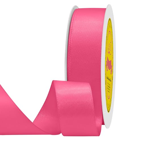 Image of Double Face Hot Pink Satin Ribbon 7 /8 inch X 25 Yards Polyester Hot Pink Ribbon for Gift Wrapping Very Suitable for Weddings Party Hair Bow Invitation Decorations and More