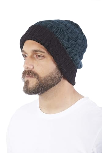 RAYMIS Reversible Alpaca Wool Beanie | Warm & Soft Peruvian Hat | Unisex Alpaca Beanie | Wool Beanies for Men Black/Emerald
