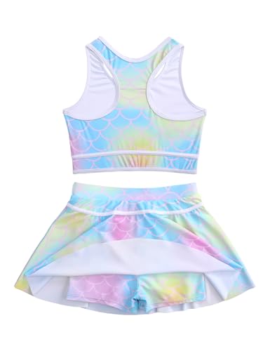 Image of Girl Swimsuit 2 Piece Bathing Suit High Waist Color Block Bikini Skirt Set Sporty Summer Swimwear 4-13Y