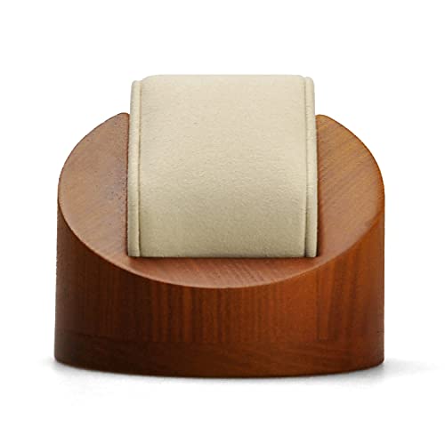 Oirlv Massivholz Runde Uhrenbox Uhrenhalter mit Kissen Uhren aufbewahrungsbox(Cremeweiß) Cover