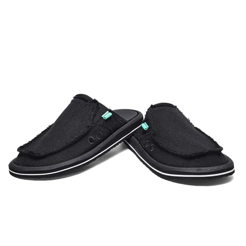 Mens Open Back Shoes: Slip On Loafers - Casual Canvas Slipper - Indoor Outdoor Non-Slip House Clog with Memory Foam Footbed