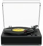Record Player Turntable with Built-in Speakers, Vinyl Record Player with Bluetooth Ouput Auto Stop 33&45 78 RPM 3-Speeds Turntable for Vinyl Records, Black