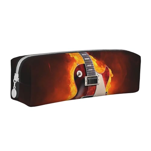 ULKMFFCF Trousse à crayons en cuir imprimé guitare rock en brûlure – Jolie pochette zippée pour l'école, le bureau, les voyages et le maquillage, blanc, Taille...