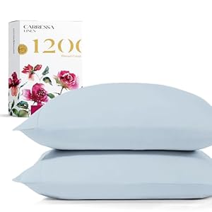 Carressa Linen 100% Egyptian Cotton Pillow Cases King Size Set of 2 – Luxury 1200 Thread Count Sateen Light Blue Pillow Covers, Soft & Breathable Extra Long Staple Pillowcases, Fits King Size Pillows