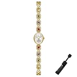 Dacdyi Gold Dainty Colorful Crystal Bracelet Watch for Women Waterproof Quartz Wristwatch Vintage Small Oval Dial Dress Watches (Gold)