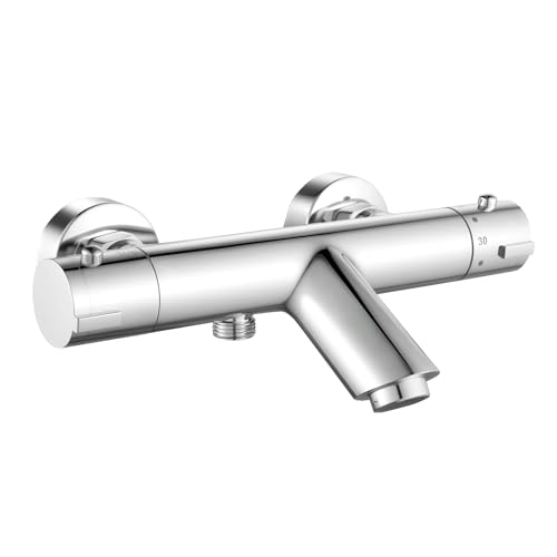 Thermostatic Bath Shower Mixer Tap Modern Bathtub Shower Bath Mixer Valve Anti Scald Tap, Thermostatic Exposed Shower Mixer Valve with Bath Filler Tap, Chrome