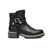 IVACHY Women Insulated ankle boots- zip closure - Block heel round toe- buckle closure - ladies size 3 to 7.5 UK
