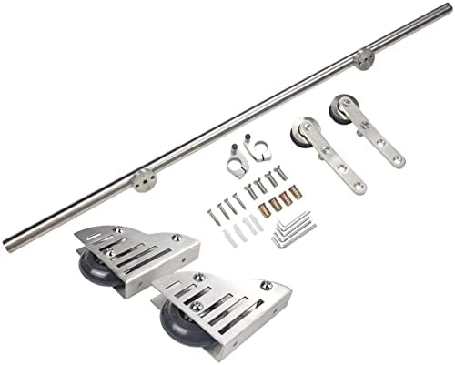 Stainless Steel Rolling Library Ladder Hardware Kit - Mobile Sliding Barn Door Track Accessories - Round Tube with Floor Rollers - No Ladder Required - Durable & Easy to Install