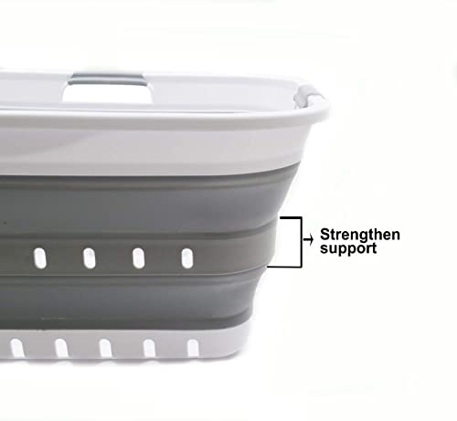 Image of SAMMART 42L (11 gallon) Collapsible Plastic Laundry Basket - Foldable Pop Up Storage Container /Organizer - Portable Basket - Space Saving Hamper /Basket (2, White /Grey)