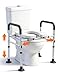 SUCCU Adjustable Raised Toilet Seat with Handles for Seniors, 400lbs Capacity Elongated Toilet Seat Riser, Elevated Toilet Seat with Soft Cushion & Removable Armrests