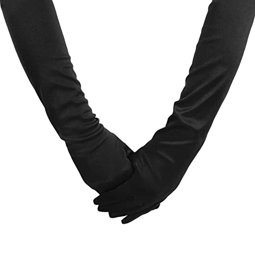 Hequ 2 Pairs Women's Long Satin Gloves, Elbow Length 1920S Opera Party Gloves Adult(M Black) #TOP2