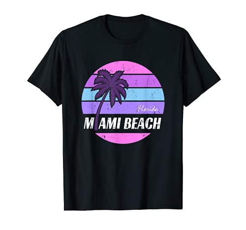 Miami Beach Florida Vacanze Palme Vintage anni '80 Maglietta