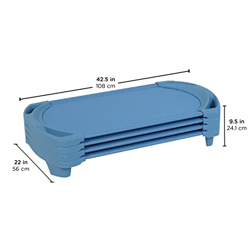 Angeles SpaceLine Nap Cots, Kids Daycare and Preschool Sleeping Cot, Toddler Size, Set of 4, Wedgewood Blue