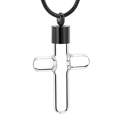 Gulunmun Collane per Donne Bare E Urne Cinerarie Gioielli Ricordo Memoriale Corss Design Gioielli Cremazione Collana con Pendente Medaglione di Vetro Nero-Cenere