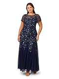 Adrianna Papell Women's Floral Beaded Godet Gown, Light Navy