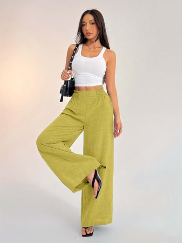 Image of Sugathari Women's Casual Wide Leg Pants - High Waist Elastic Waistband Loose Fit Long Trousers | Lightweight Straight Leg Summer PantsTrouser 254