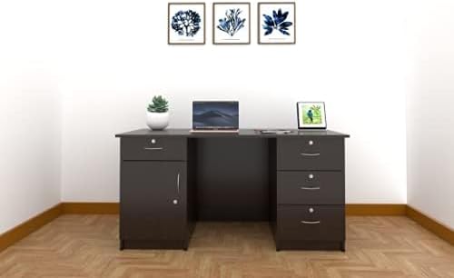 Office/Computer Desk Cum Study Table (Rainforest Dark) | Engineered Wood Pre-Assembled Furniture with 4 Drawers & 1 Storage Cabinet with Key Lock | for Home, Office, Bedroom & Living Room