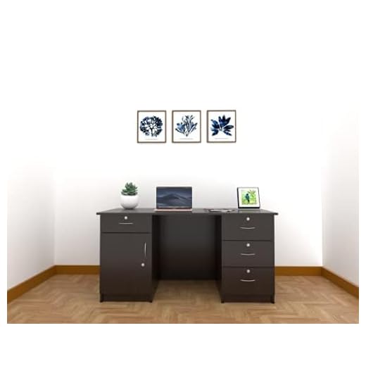 CASPIAN Office/Computer Desk Cum Study Table (Rainforest Dark) | Engineered Wood Pre-Assembled Furniture with 4 Drawers & 1 Storage Cabinet with Key Lock | for Home, Office, Bedroom & Living Room