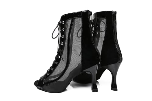 Image of Dance Practice Shoes for Women Mesh Ballroom Sandals Heels Party Prom Ankle Booties with Zip