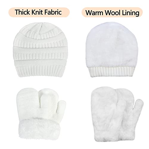 Muryobao Toddler Kids Girls Boys Knitted Winter Hat Gloves Set Warm Fleece Lined Skull Beanie Mittens Set Ages 1-6 Years2