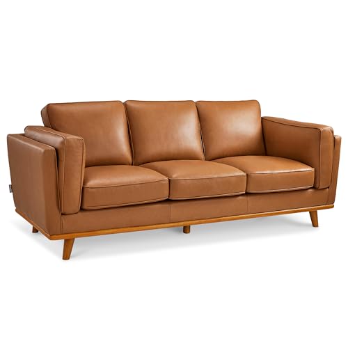MCombo 88'' Genuine Leather Sofa, Full-Grain Leather Sofa with Solid