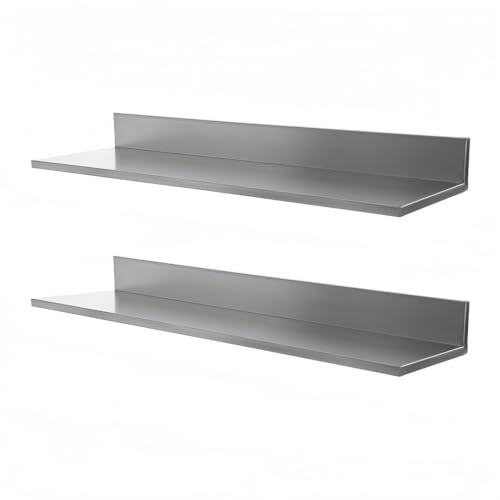 HIKUUER 2er Set Edelstahl Wandregal Küchenregal L-förmig Schwebend Belastbar bis 18 kg für Küche Speisekammer Bad Wandmontiertes Ablageboard für Gewürze Kochutensilien 76.2x21.8x8.5cm Silber