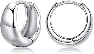Silver Hoop Earings for Womens - S925 Sterling Silver Earrings, Small Chunky Gold Hoops Cartilage Huggie Sleeper Earrings | Hypoallergenic Helix Tragus Ear Jewellery Endless Earrings for Girls