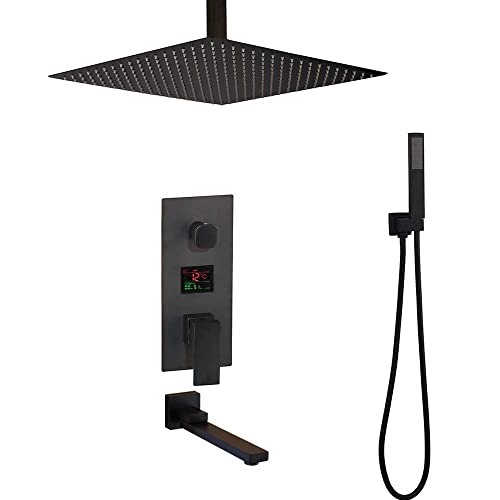 Système de douche carré noir 10" avec affichage de température