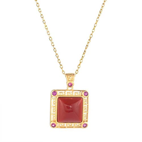 Collier Grenat Rouge femme long pendentif agate rétro argent S925