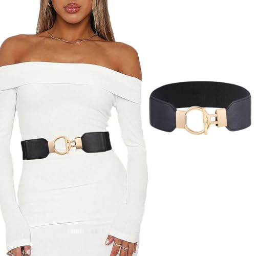 Women Leather Belt Stretch Wide Belt Dresses Belt Elastic Vintage Waist Belt Buckle for Women and Girls