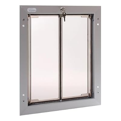 PlexiDor Performance Pet Doors for Dogs and Cats - Door Mount Dog Door with Lock and Key - Silver, Large Sizes