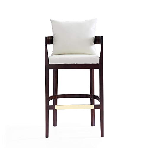 Butaco de cuero vegano Manhattan Comfort Ritz con respaldo acolchado suelto, patas de madera de haya, reposapiés de metal dorado, diseño moderno de mediados de siglo, completamente ensamblado, altura de asiento 30,5 pulgadas, juego de 2, color marfil miniatura 5