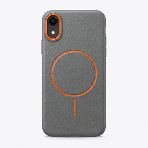 Image of amazon basics Luxury MagSafe Compatible Leather Texture Back Cover for iPhone XR | Raised Camera Protection | Slim Fit Shockproof Case with Metallic Accents (Gray)