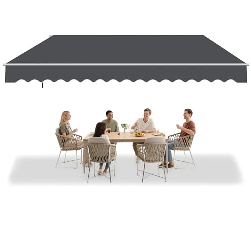 YUENFONG Toldo de brazo articulado con manivela, 4 x 3 m, toldo de aluminio, resistente a los rayos UV, protección solar, impermeable, para terraza y jardín, color gris oscuro