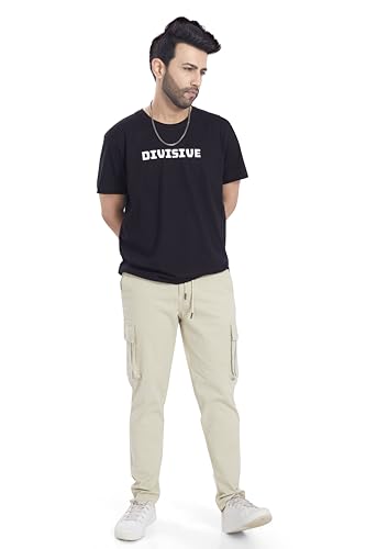 DIVISIVE Men's Cotton Cargo Pants (DCR101_32_Ecru)