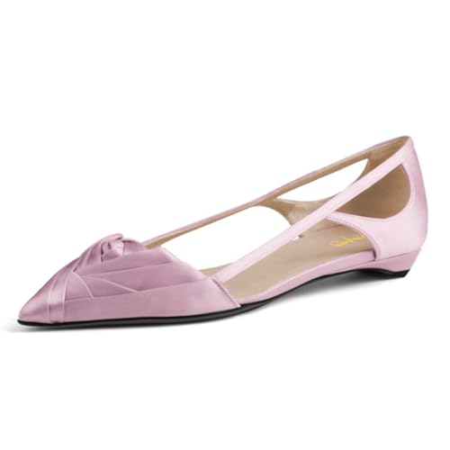 XYD Women Closed Pointed Toe D'Orsay Flats Cut-Out Low Heel Spring Summer Satin Commute Date Comfy Shoes - Main Image