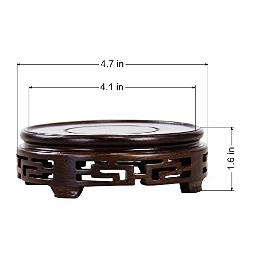 Chinese Furniture Round Solid Wood Display Stand Flower Pot Vase Crafts Ornaments Carved Flower Pattern S/M/L #TOP1