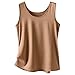 RODYETQQ Silk Satin Tank Tops for Women Scoop Neck Sleeveless Camisole Tops Summer Solid Basic Tees Business Casual Blouse Workout Tunic Top (A05 Khaki,Large)