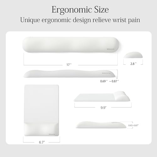 Image of UnivoColors Design-Wave Set of Keyboad Wrist Rest & Mouce Pad,Artificial Sheepskin+Memory Foam+Ergonomic+Anti-Slip Gel, Resilience Support During Work and Gaming,Keyboard Accessory,White