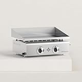 Plancha Gaz Inox Flamenco 5 Kw 53 x 35 cm Plaque inox massif 6 mm d'épaisseur Plaque de cuisson Semi Professionnelle (2 Brûleurs)