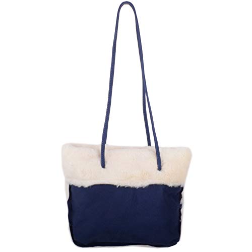 Sac à main/sac à bandoulière en peau de mouton synthétique pour femme Taille M - Bleu - bleu marine, Taille unique Cover