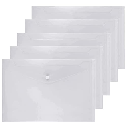 Syolee 5 Pcs Plastic Wallets A4 File Folder Transparent Clear Popper Wallet, 32.5cm x 23.5cm