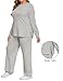 COOTRY Plus Size 2 Piece Lounge Sets Women Side Slit Travel Outfits Fashion Wide Leg Tracksuit Cozy Sweatsuits Grey 4XL