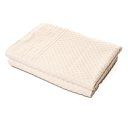 Carenesse 2er Duschtücher Set 70 x 140 cm Natur I 100% ungebleichte & ungefärbte natürliche Baumwolle Öko-Tex 100 I Frottee Duschtuch Set mit Waffelmuster & Bordüre I saugstark/weich